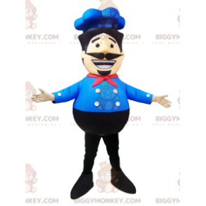 Traje de mascote Chef BIGGYMONKEY™ com camisa azul e chapéu –