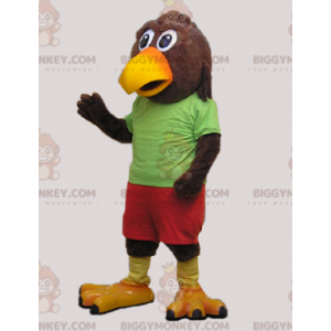 Disfraz de mascota pájaro gigante marrón y amarillo