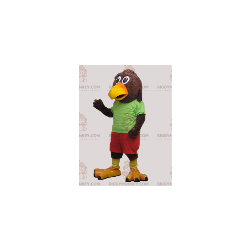 Bruine en gele reuzenvogel BIGGYMONKEY™ mascottekostuum -