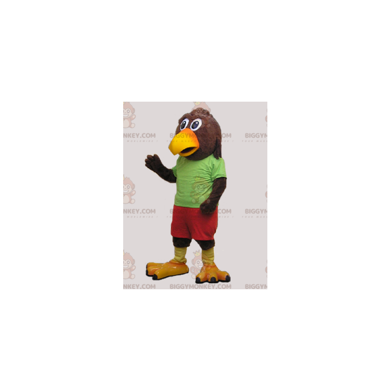 Costume de mascotte BIGGYMONKEY™ d'oiseau géant marron et jaune