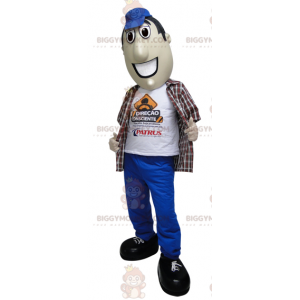 BIGGYMONKEY™ Maskottchen-Kostüm von Mann in Hose und blauer