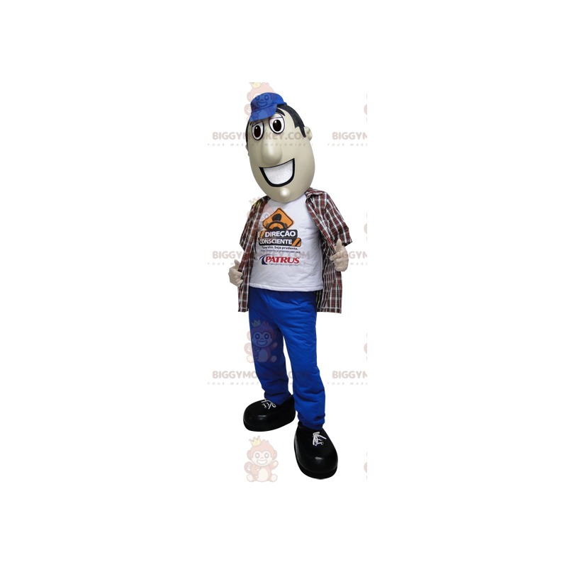 BIGGYMONKEY™ Mascot Costume of Man in Pants and Blue Cap –