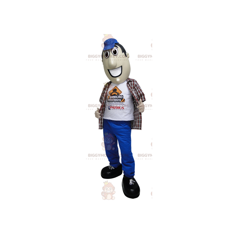 BIGGYMONKEY™-mascottekostuum van man in broek en blauwe pet -