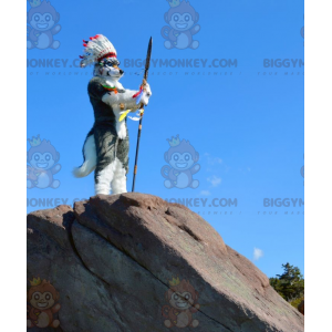 BIGGYMONKEY™ maskotkostume Grå og hvid ulvehund med indisk