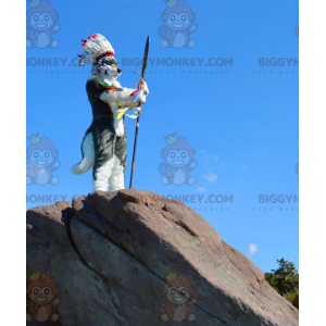 Costume de mascotte BIGGYMONKEY™ de chien-loup gris et blanc