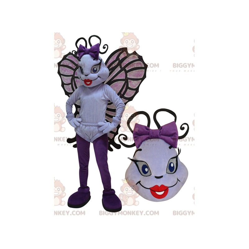 Kostým maskota létajícího hmyzu BIGGYMONKEY™ bílého a fialového