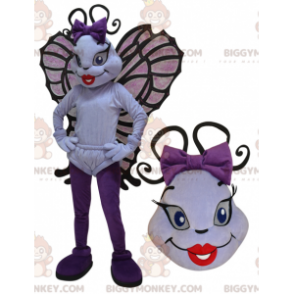 BIGGYMONKEY™ White and Purple Butterfly Flying Insect Mascot