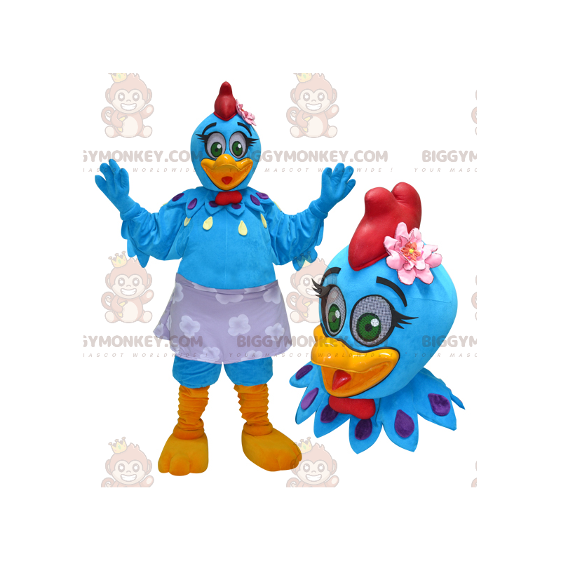 Blue and Yellow Rooster Hen with Red Crest BIGGYMONKEY™ Mascot