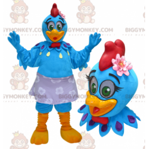 Costume da mascotte BIGGYMONKEY™ di gallina gallo blu e giallo