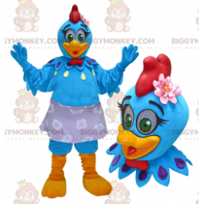 Costume de mascotte BIGGYMONKEY™ de poule de coq bleu et jaune