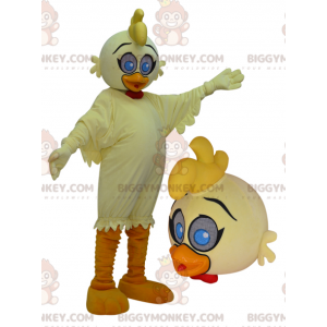 Traje de mascote BIGGYMONKEY™ Pato amarelo e laranja gigante