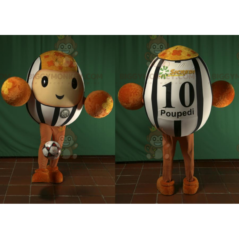 BIGGYMONKEY™ voetbal bruin zwart-wit mascotte kostuum -