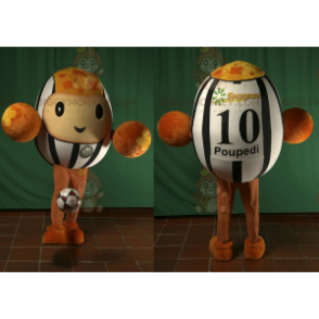 Kostým hnědočerného a bílého maskota BIGGYMONKEY™ fotbalový míč