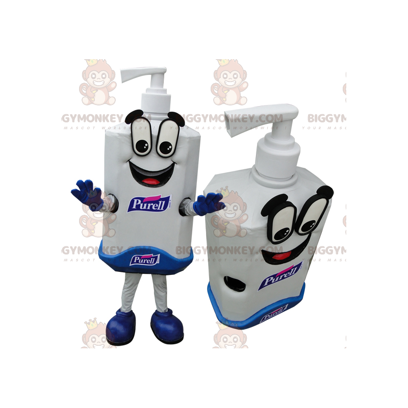 White and Blue Giant Soap Bottle BIGGYMONKEY™ Mascot Costume –