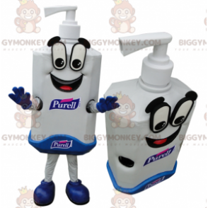 White and Blue Giant Soap Bottle BIGGYMONKEY™ Mascot Costume –