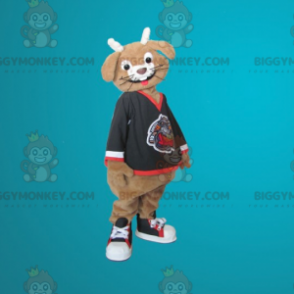 Glimlachend bruin en wit konijn BIGGYMONKEY™ mascottekostuum -