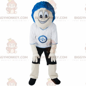 BIGGYMONKEY™ maskotkostume blåt hår mand i sportstøj -