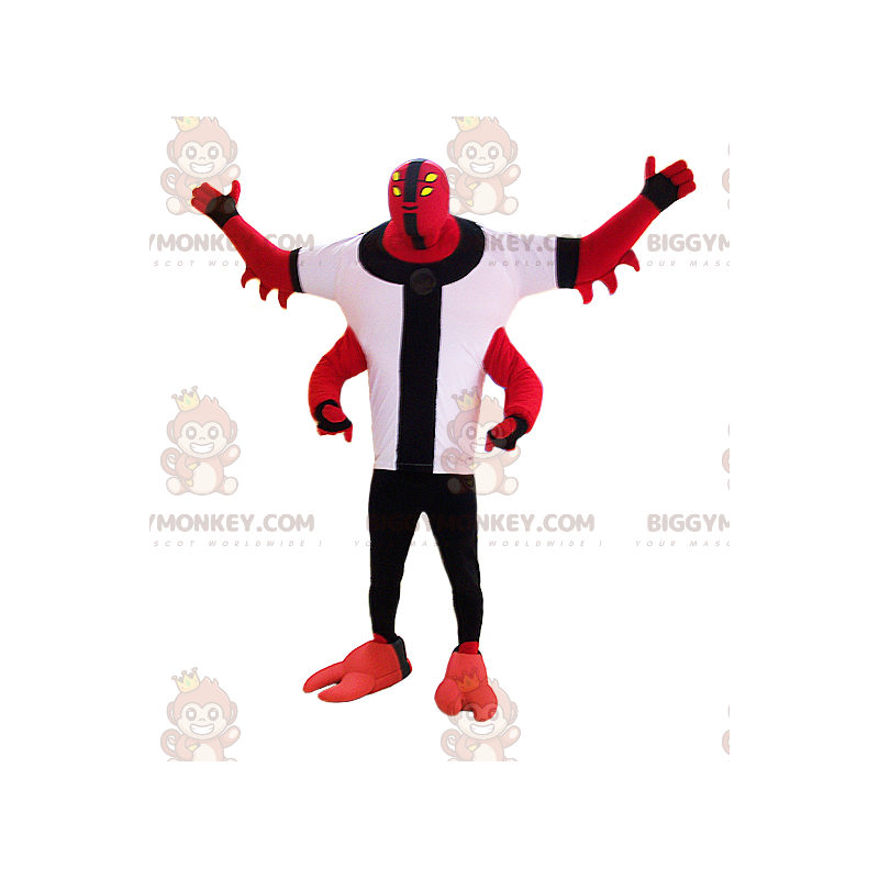 BIGGYMONKEY™ Maskotdräkt Röd monstervarelse med fyra armar -