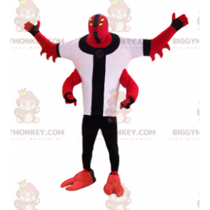 BIGGYMONKEY™ Mascot Costume Red Monster Creature with Four Arms