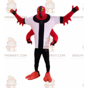BIGGYMONKEY™ Mascottekostuum Rood monsterwezen met vier armen -