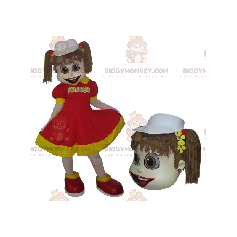 BIGGYMONKEY™-mascottekostuum voor klein meisje in rode en gele