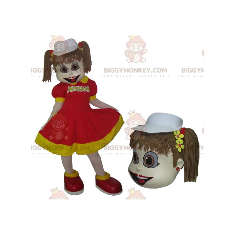 Disfraz de mascota Little Girl BIGGYMONKEY™ con vestido rojo y