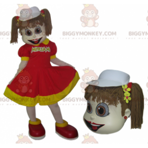 Kostým maskota Little Girl BIGGYMONKEY™ v červených a žlutých