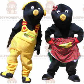 2 maskot BIGGYMONKEY™s par sorte og gule muldvarpe -