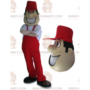 BIGGYMONKEY™ costume mascotte da uomo in tuta rossa e berretto.