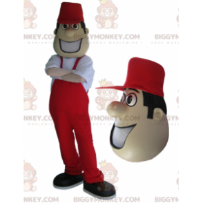 BIGGYMONKEY™ maskotdräkt av man i röd overall och keps. -