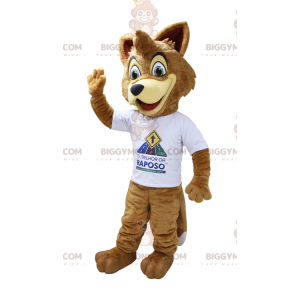 Traje de mascote BIGGYMONKEY™ marrom claro bege raposa com