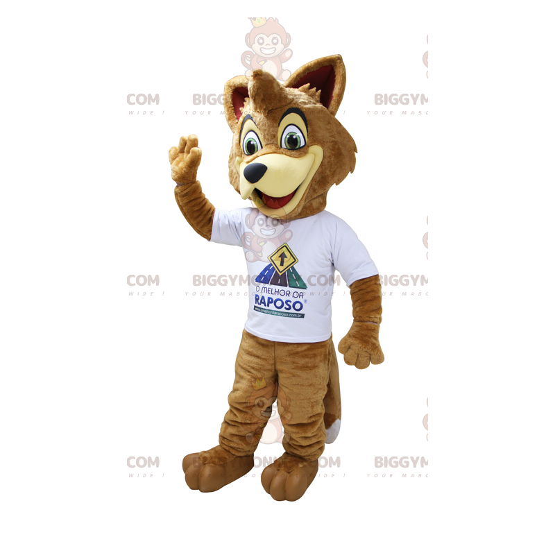 BIGGYMONKEY™ Mascot Costume Light Brown Beige Fox With White