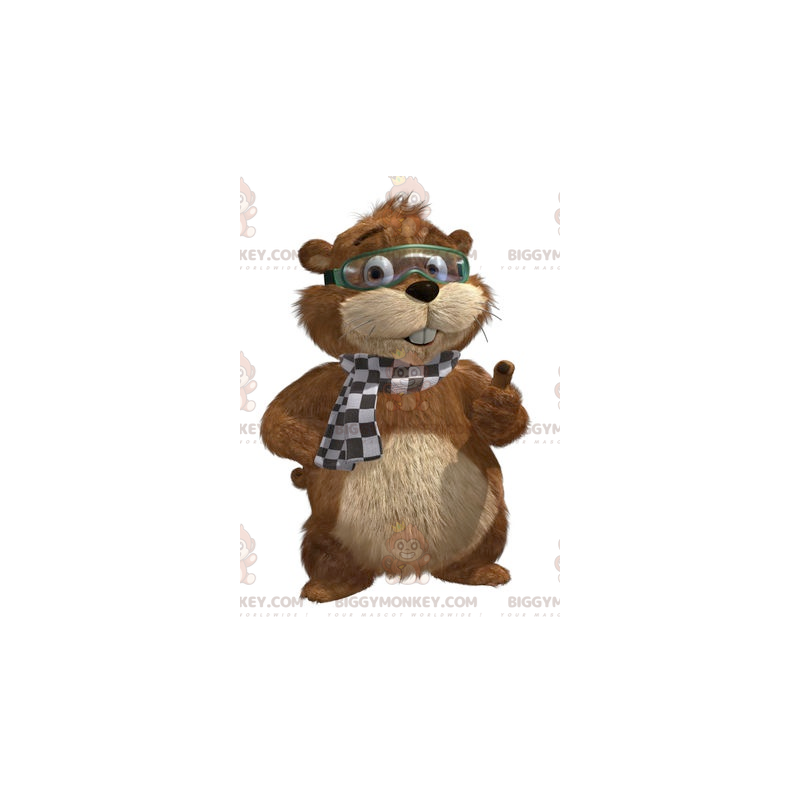 Traje de mascote marrom e bege marmota BIGGYMONKEY™ com máscara