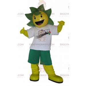 Costume de mascotte BIGGYMONKEY™ de bonhomme jaune et vert avec