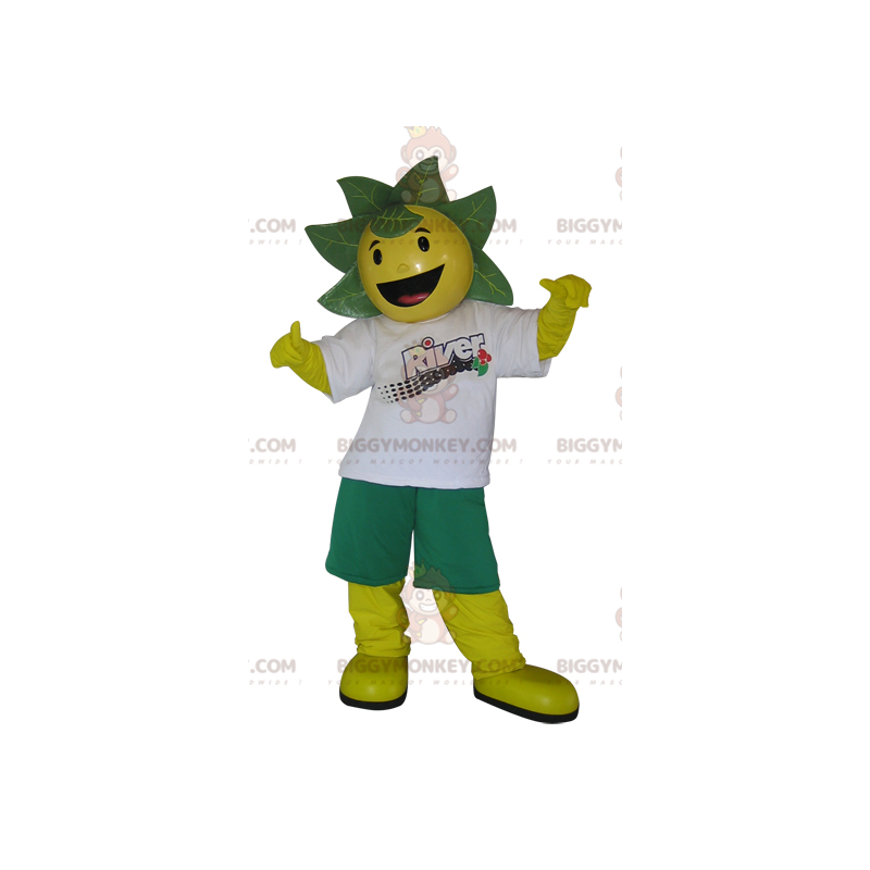 BIGGYMONKEY™ Mascot Costume of Yellow and Green Snowman with