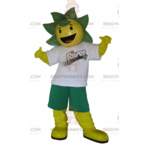 Traje de mascote BIGGYMONKEY™ de boneco de neve amarelo e verde