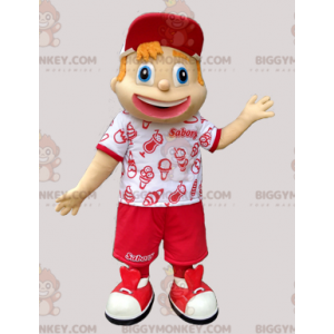 BIGGYMONKEY™ Młody chłopak czerwono-biały kostium maskotka na