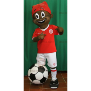 BIGGYMONKEY™ Young African Boy Mascot Costume In Footballer