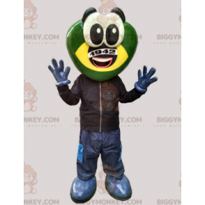Grön och gul varelse futuristisk groda BIGGYMONKEY™ maskotdräkt
