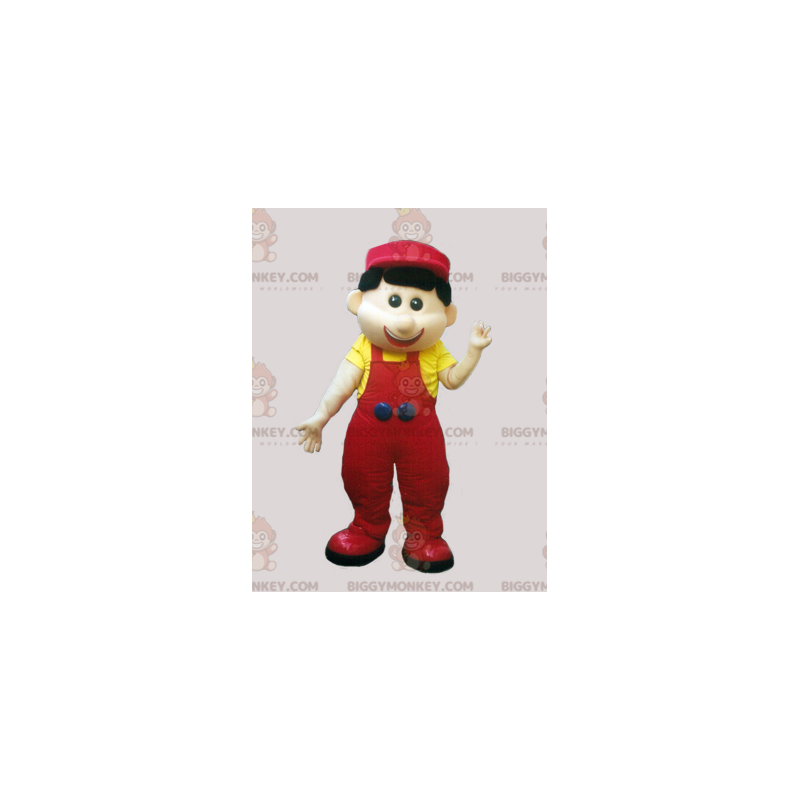 BIGGYMONKEY™ Little Guy In Overalls And Cap Mascot Costume –
