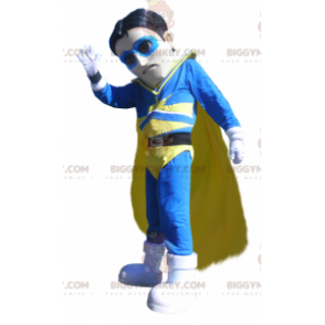 BIGGYMONKEY™ Maskottchen-Kostüm Superheld Vigilante Blau-gelbes