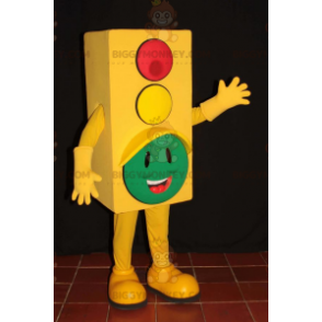 Costume de mascotte BIGGYMONKEY™ de feu tricolore jaune avec la