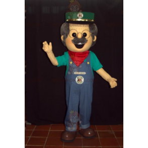 BIGGYMONKEY™ Mascot Costume of Man in Overalls with Cap and
