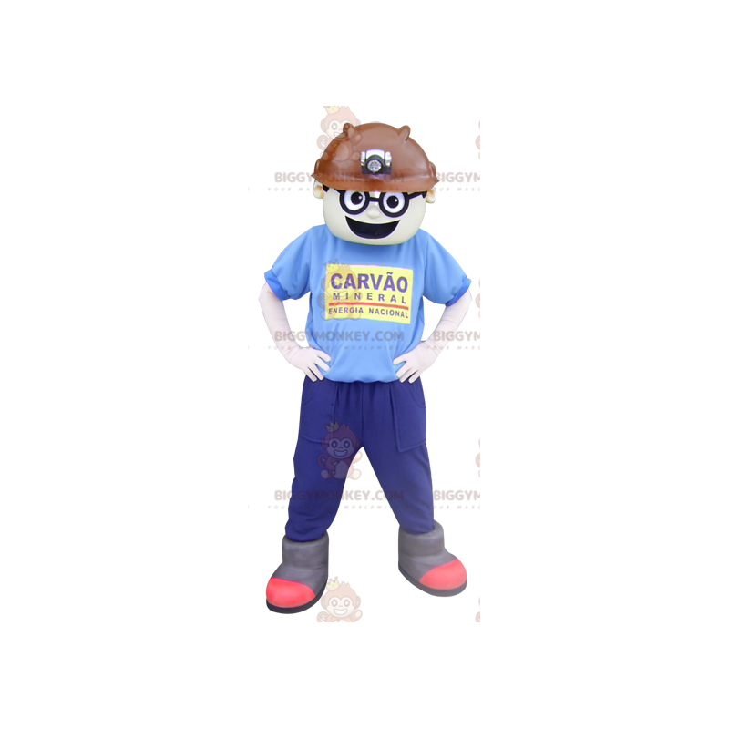 BIGGYMONKEY™ Worker Man Mascot Costume With Hard Hat –