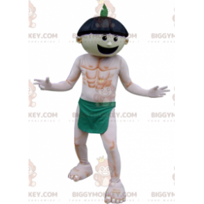 Mens BIGGYMONKEY™ Mascot Costume Wearing Only Green Loincloth -