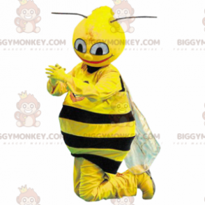 Very realistic black and yellow bee BIGGYMONKEY™ mascot costume
