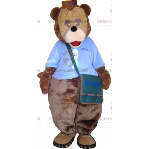 BIGGYMONKEY™ Mascottekostuum met grote bruine teddybeer en tas
