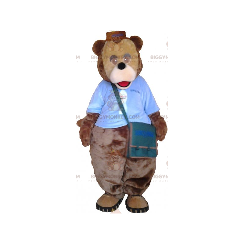 BIGGYMONKEY™ Big Brown Teddy Bear Mascot Costume with Satchel -