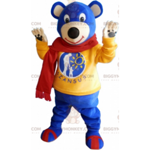 BIGGYMONKEY™ Mascot Costume Blue Bear Bear Wearing Red Scarf -