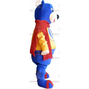 BIGGYMONKEY™ Mascot Costume Blue Bear Bear Wearing Red Scarf -